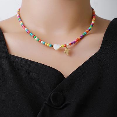 Edelstahl Buchstabenkette Gemischtfarbige Türkisschale Liebe Schlüsselbeinkette DIY Modekette