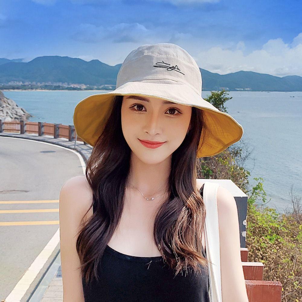 Cotton Daisy Bucket Hat Double-sided Beach Sun Cap Fashion Panama Hat  Woman