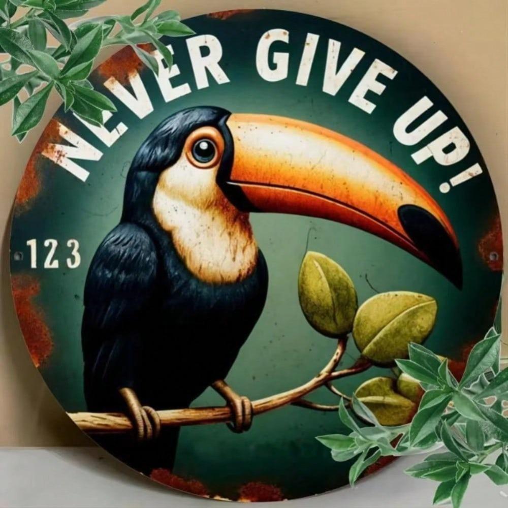 Vintage Round Metal Wall Art Sign with Bird Motivational Quote Home Decor