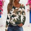 Women Plus Size Asymmetric Cutout Neck Cold Shoulder Long Sleeve Pink Gray Black Printed Fitted Top