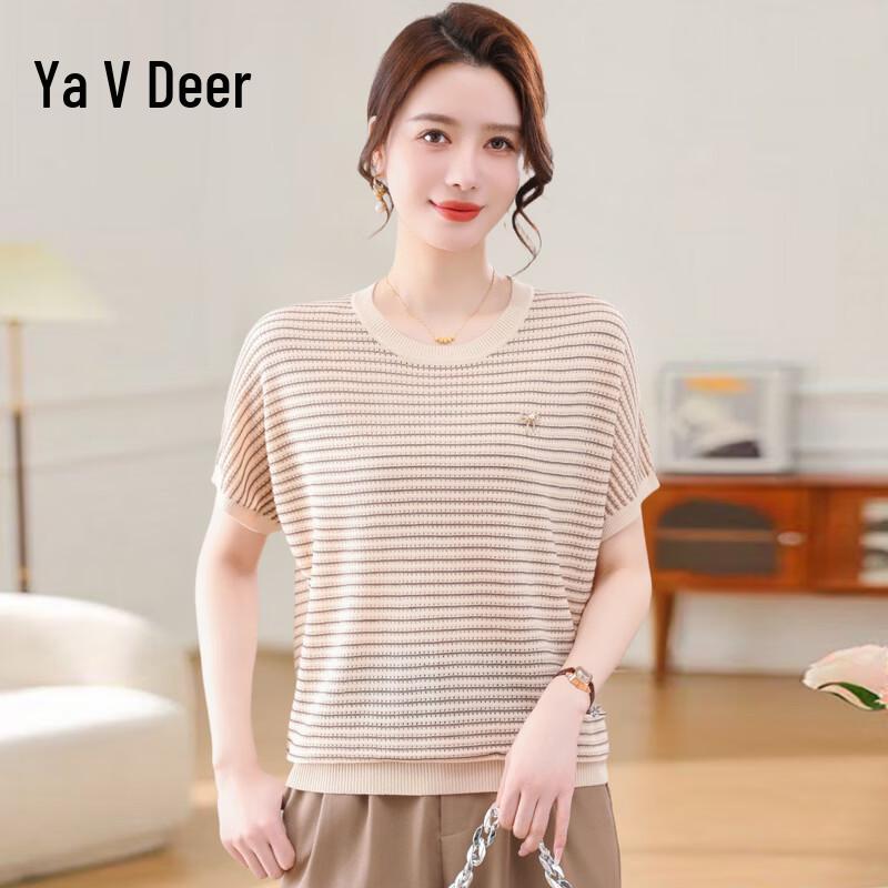 Yalu Women s Striped Short-Sleeve Knit Top M