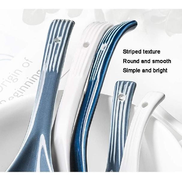Scoop 9.3 Inch Ceramic Household Spoon Long Handle Spoon Porridge Spoon Simple Nordic Style Dishwasher Safe Soup Spoon (C)
