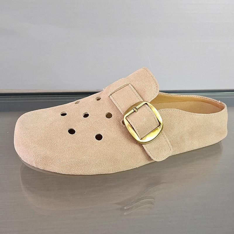 

Cowhide version~ thick-soled bag head slippers for women to wear spring new hole shoes, Boken tow a pedal sandals 40