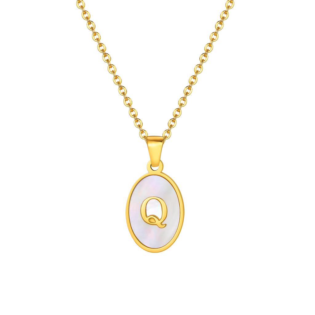 Stainless Steel Oval White Shell Letter A-Z Initial Pendant for Women,Gold Plated 26 Letters Necklaces,Trendy Jewelry Gift