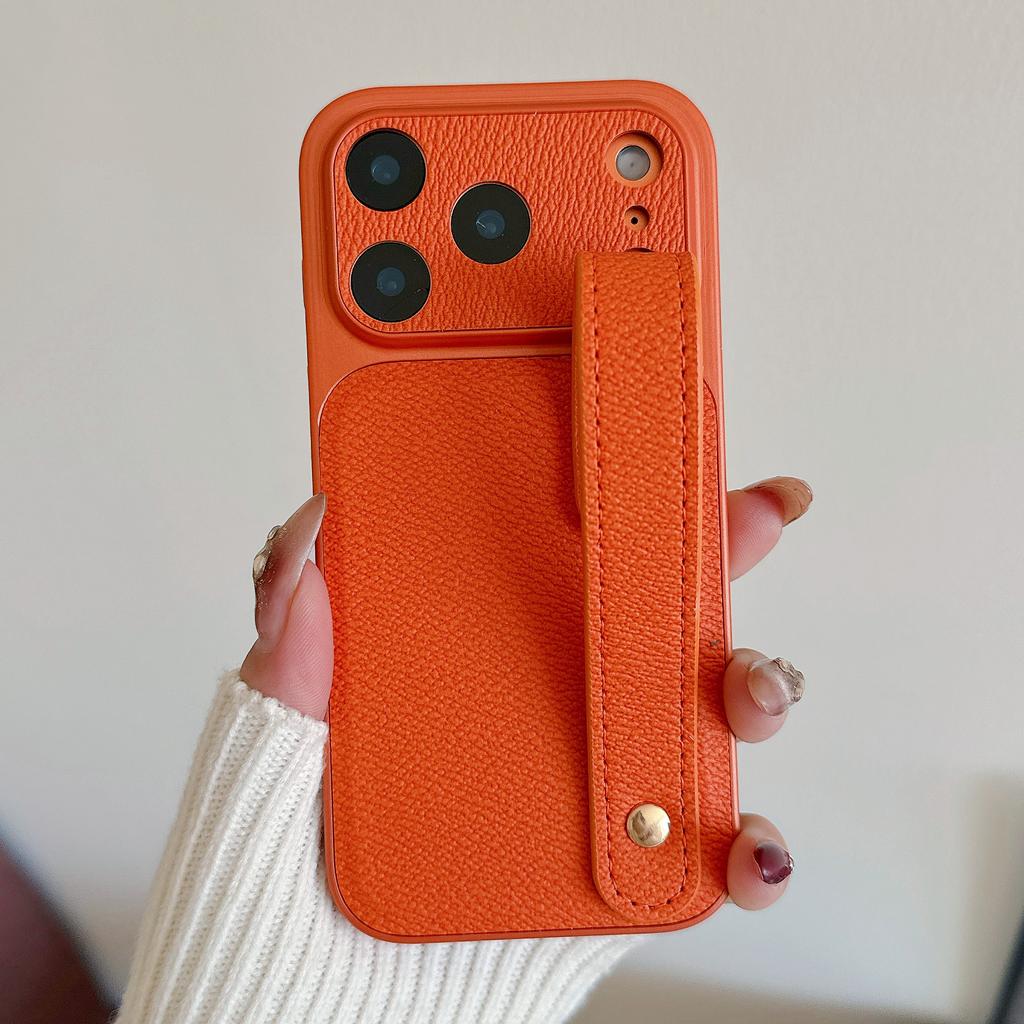 Wristband Leather Skin Hybrid Phone Case For iPhone 17 Pro Max iPhone 16 15 14 13 Pro Max with Hand Strap PC+PU Matte Anti-skid Hard Cover