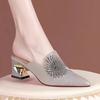 Rhinestone bag head slippers women's new summer wear thick heel fashion versatile half drag