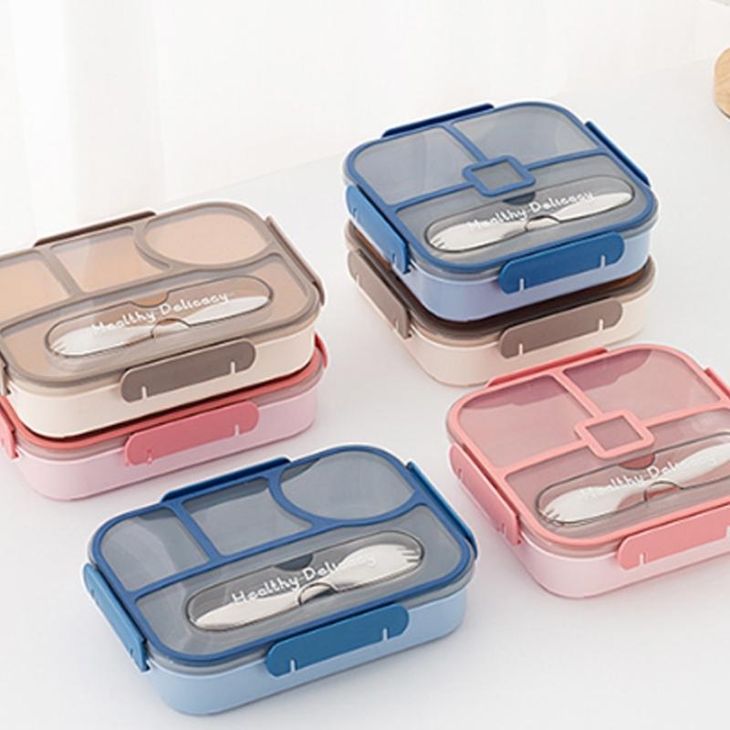 Insulated Bentos Container With 4 Sections 1100ML Microwave Safe Leak Proof Seal Portable Lunch Box For Commuters