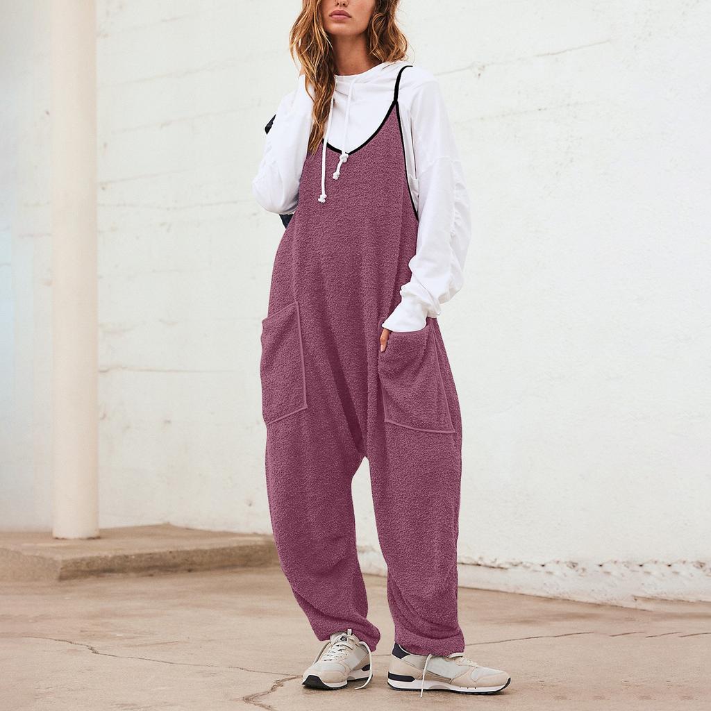 Womens Fleece Overalls One-piece Jumpsuits Adjustable Suspender Straps Warm Winter Fuzzy Ski Pants