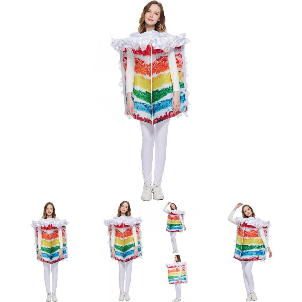 Vibrant Cream Layered Cake Cosplay Costume Unisex Rainbow Themed Outfit For Parties