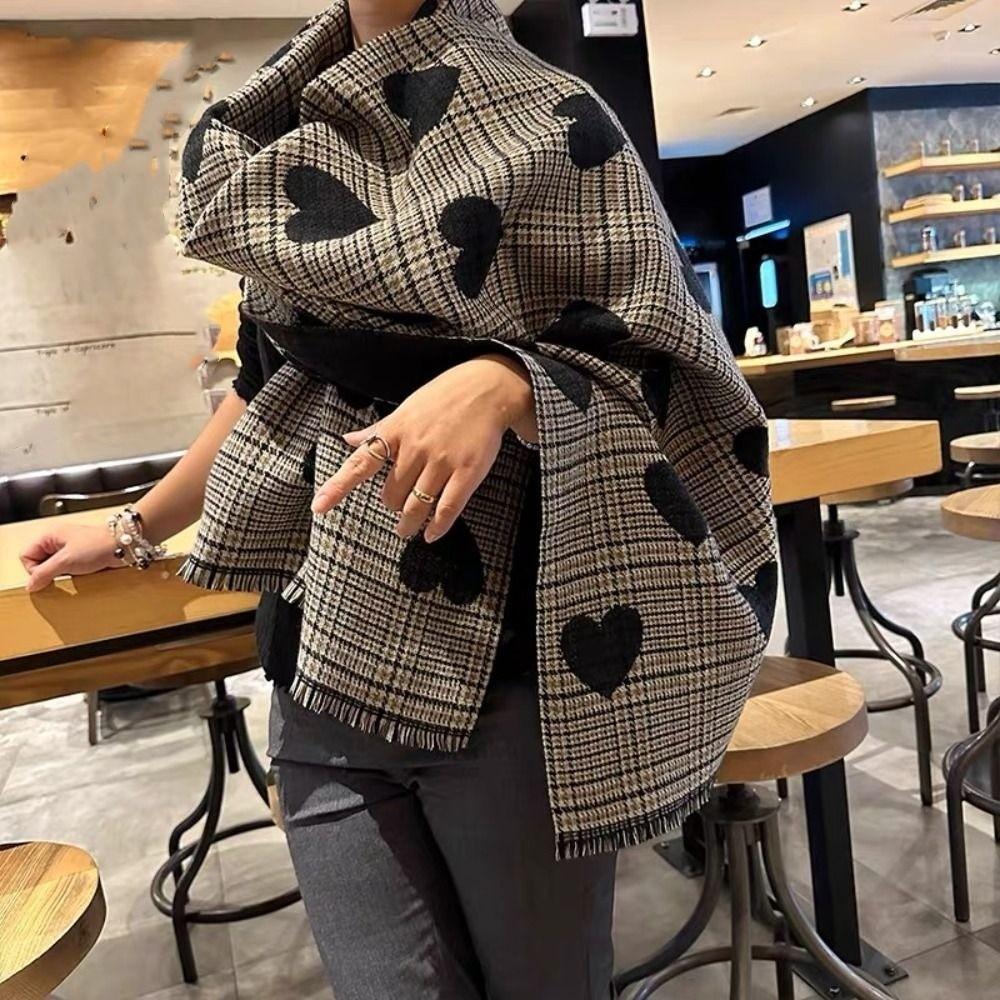 Warmer Heart Knitted Scarf Acrylic Fibers Long Thickened Shawl Double-sided Scarf  Girls