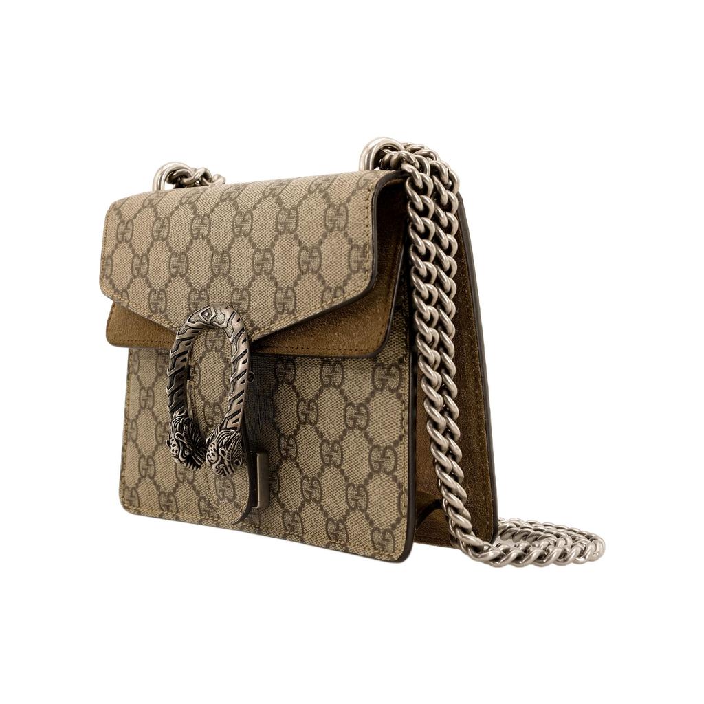 Gucci Dionysus Tiger Head Buckle Logo Chain Shoulder Bag Canvas Crossbody Mini Women Shoulder Bag Ebony Beige 421970-KHNRN-8642