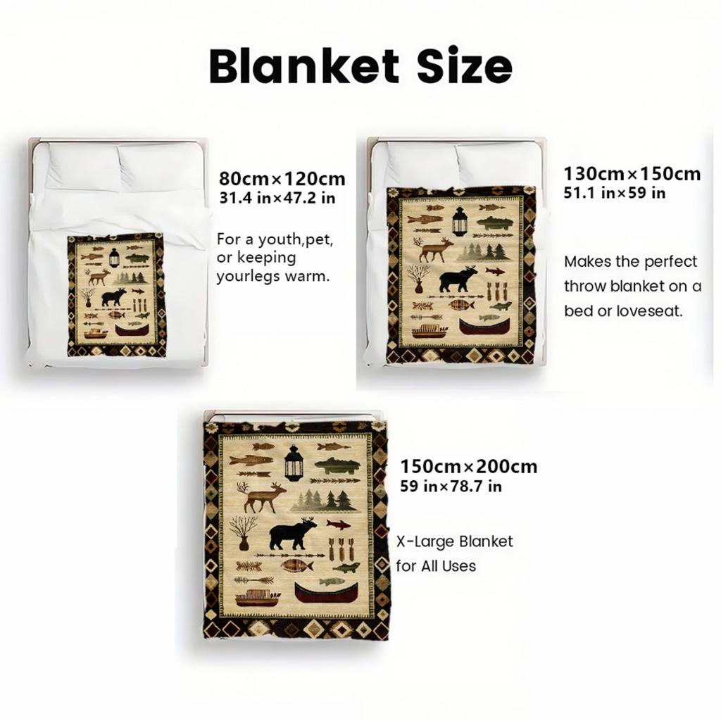 Coperta Accogliente in Flanella con Motivo Animali Orso Cervo Pesce Tema Cabina Morbido Caldo Plaid per Soggiorno Biancheria da Letto Decorazione Casa