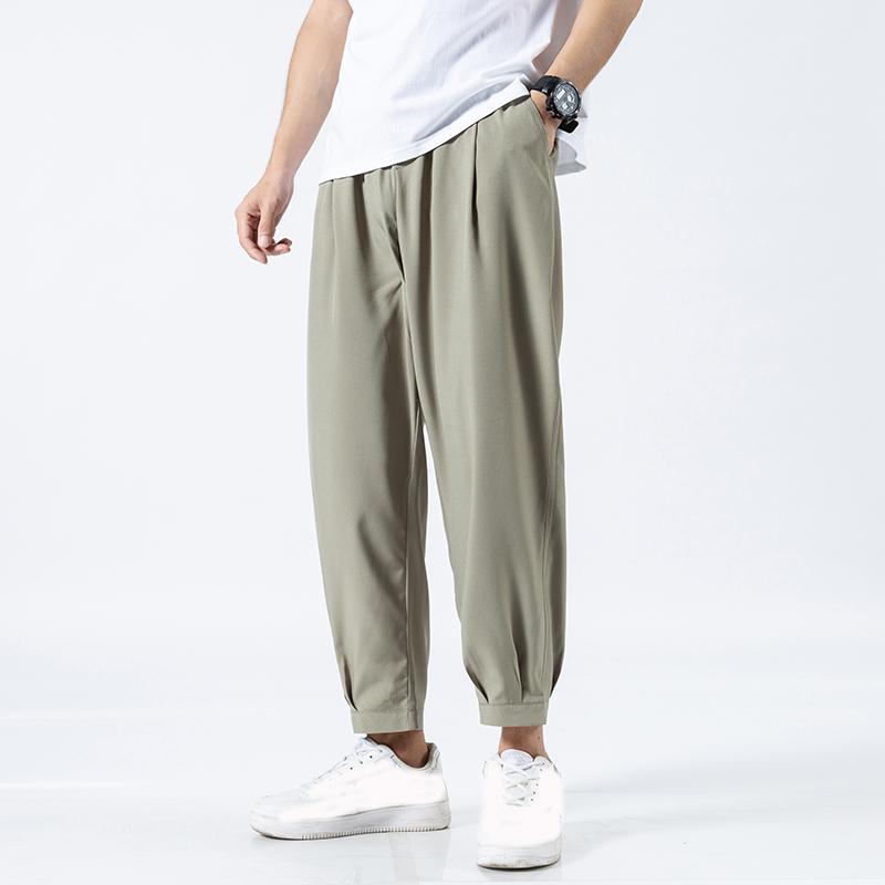 Pánské ledové hedvábné kalhoty ke kotníkům pevné volné rychleschnoucí elastické lehké joggers tenké kalhoty