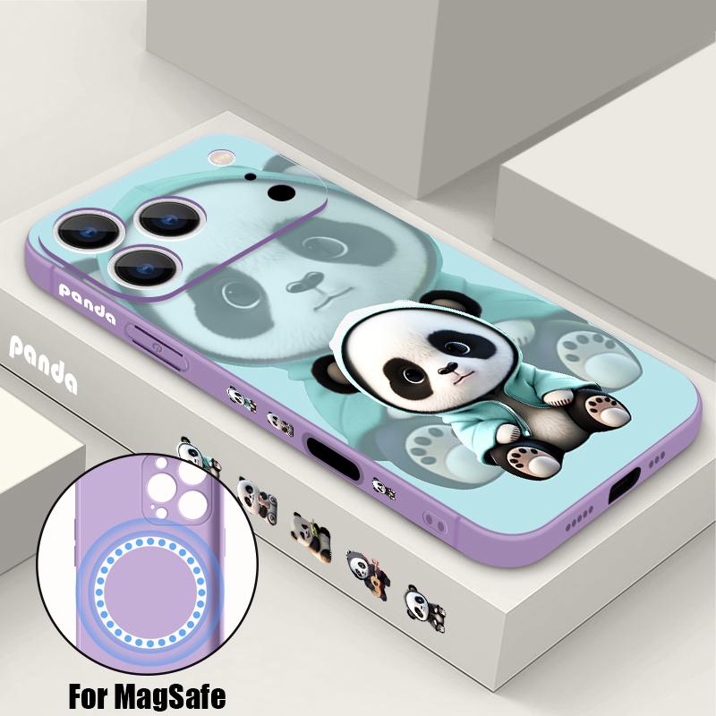 Blue Coat Panda Pattern Case For iPhone 17 Pro Max Magnetic For Magsafe Silicone Cover For iPhone 16 Pro Max Funda iPhone 15 14 13 12 11 16E Air