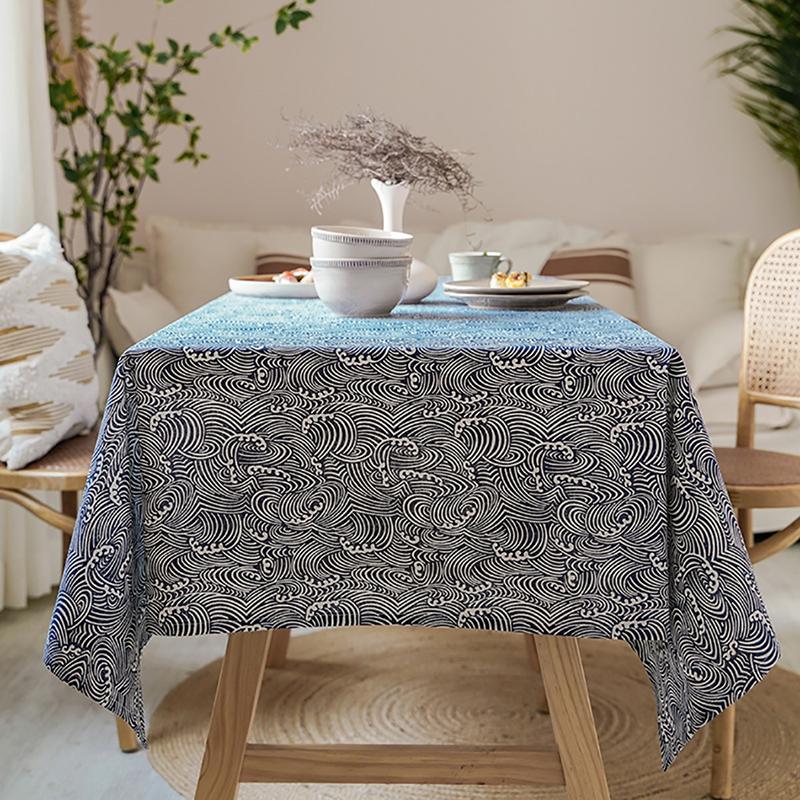 Round/Rectangle Tablecloth With Plaid Geometry Polyester Cotton Dust-Proof Washable Table Cover For Coffee Tea Dining Decoration