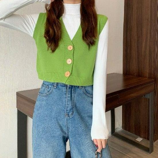 Korean-Style V-Neck Knit Vest for Women - Autumn/Winter Collection