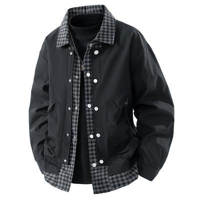 Plus Size Jacket Men Fake Two Pieces Jacket Coat Fashion Casual Plaid Patchwork Coats Male Outerwear Big Size