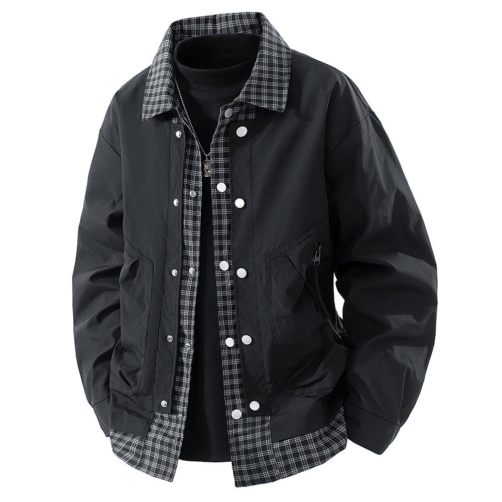 Fake Two-piece Plaid Jacket for Men's Lapel Jacket for Spring and Autumn New Loose Work Clothes