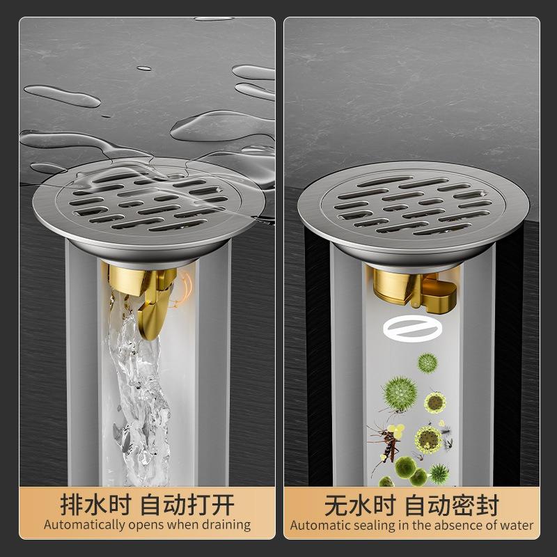 Scarico a pavimento tondo in acciaio inossidabile 304 per bagno, scarico a pavimento deodorante 9,8 cm per ristrutturazione case vecchie, scarico a pavimento per lavatrice