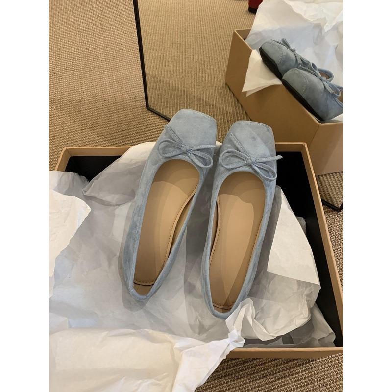 Flat bottom square head red bow single shoes women's new spring and summer skirt ballet commuter shoes