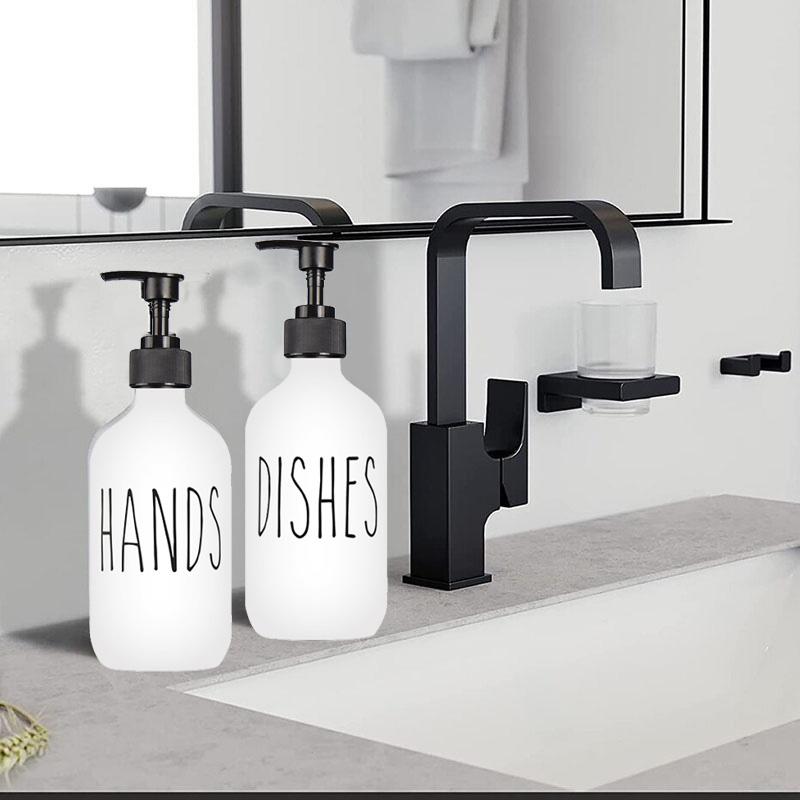 Black White Hand Soap Dish Soap Dispenser with Pump Soap Bottle for Farmhouse Kitchen Counter Bathroom Decor Organization 500ml