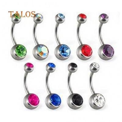 10 Pcs Belly Button Bars Navel Bar Rings Crystal Gem Balls Surgical Steel