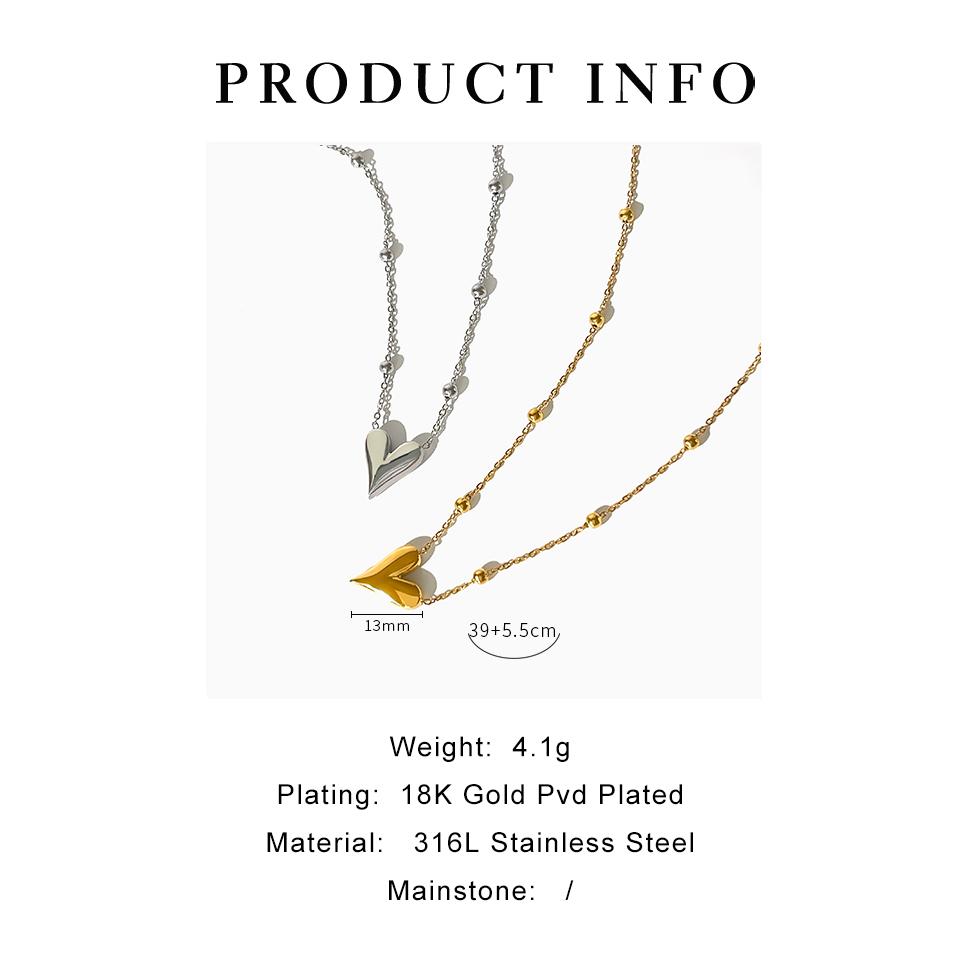 Peri'sbox Dainty Gold Pvd Plated Bead Chain Love Heart Pendant Necklace Women's Waterproof Stainless Steel Jewelry Non Fade