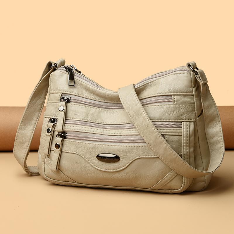 PU Umhängetasche Damen Schultertasche Mehrere Fächer Tasche für Mütter mittleren Alters