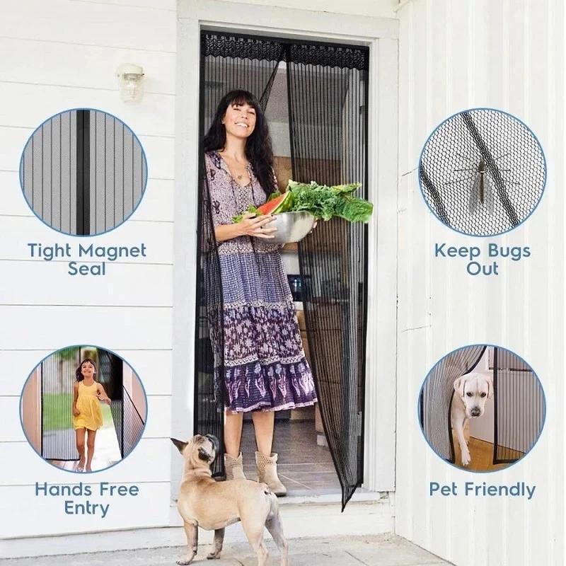 Magnetic White Striped Mosquito Net Curtains Available in Various Sizes Designed for Summer to Keep Insects Out While Allowing
