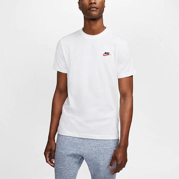 Nike Embroidered Logo Solid Color Crew Neck Short Sleeve T-Shirt Men Tops White AR4999-100