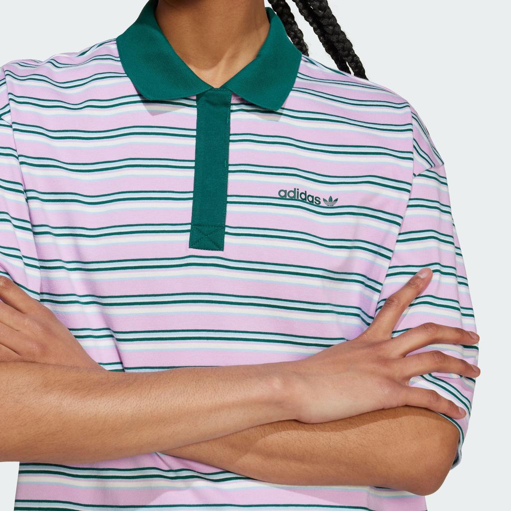 Adidas Striped Comfortable Casual Short Sleeve Polo Shirt Women Polo Shirts Light-Purple JC6165