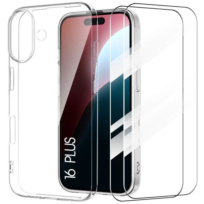 Coque de protection - BOOLING - pour iPhone 16 Plus - Silicone Souple - Antichoc - 2 Verres Trempés