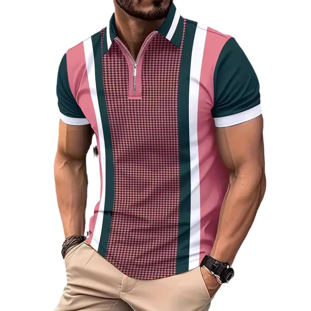 Striped 3D Printed Men'S Rem1 Fashion Casual Lapel Short Sleeve Polo Shirt