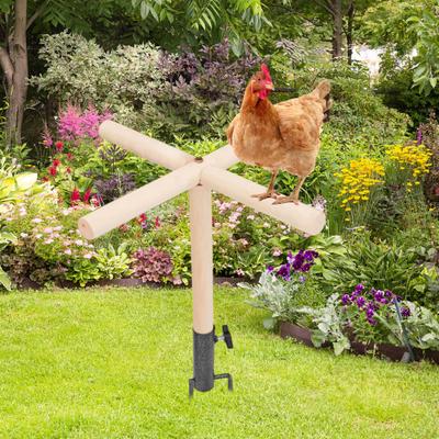 Juguete de Percha para Pollos Soporte de Percha de Madera para Pollitos con Estaca Metálica para el Suelo Gallinero Patio Trasero
