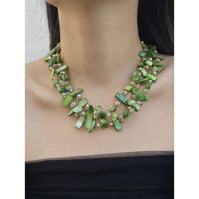 Fashion Retro Green Shell Multi-Layer Twin Necklace Bohemia Accessible Luxury Crystal String Beads Clavicle Chain Neck Chain Tide