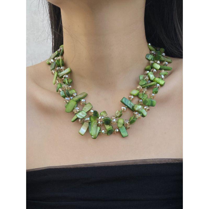 Fashion Retro Green Shell Multi-Layer Twin Necklace Bohemia Accessible Luxury Crystal String Beads Clavicle Chain Neck Chain Tide