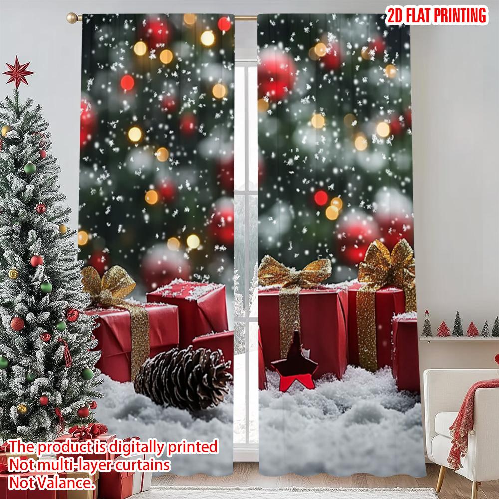 2pcs 2D Flat Printing Christmas Window Curtains Snowflake Tree Gift Versatile 100% Polyester Without Electricity Family Party