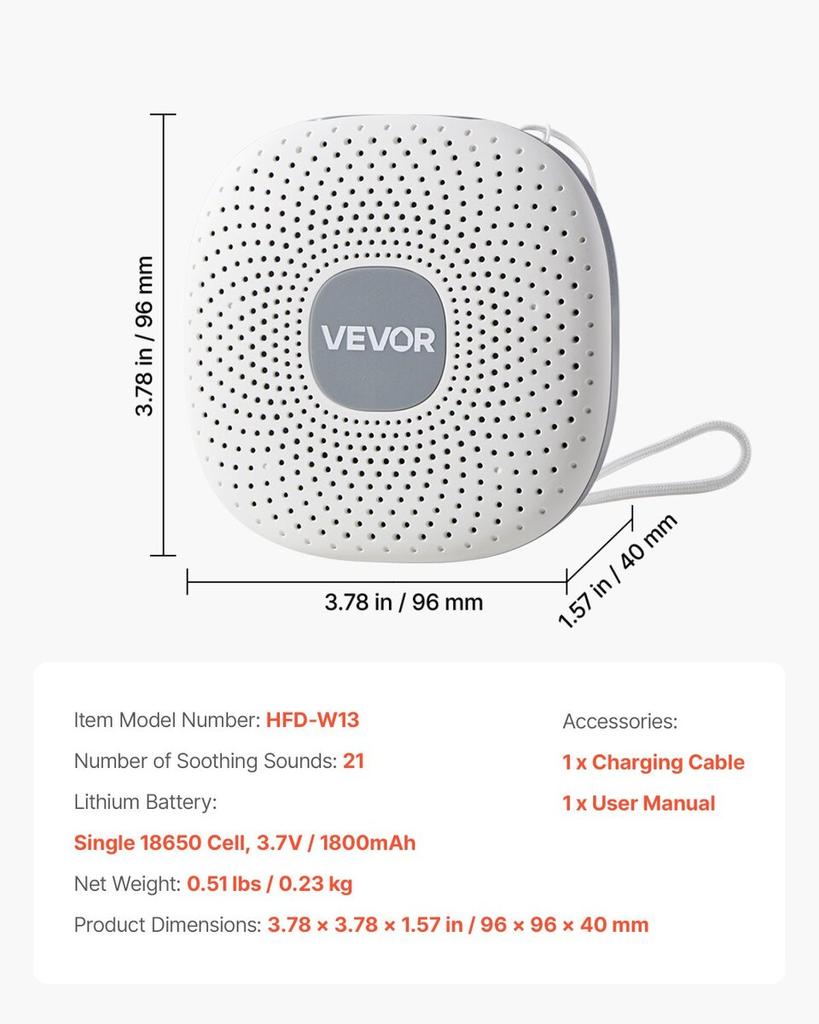 Sound Machine, 21 Soothing Sleep Sounds, 3-in-1 Portable and Hangable White Noise Sound Machine with Auto-Off Timer, Soft Ring Light and Memory