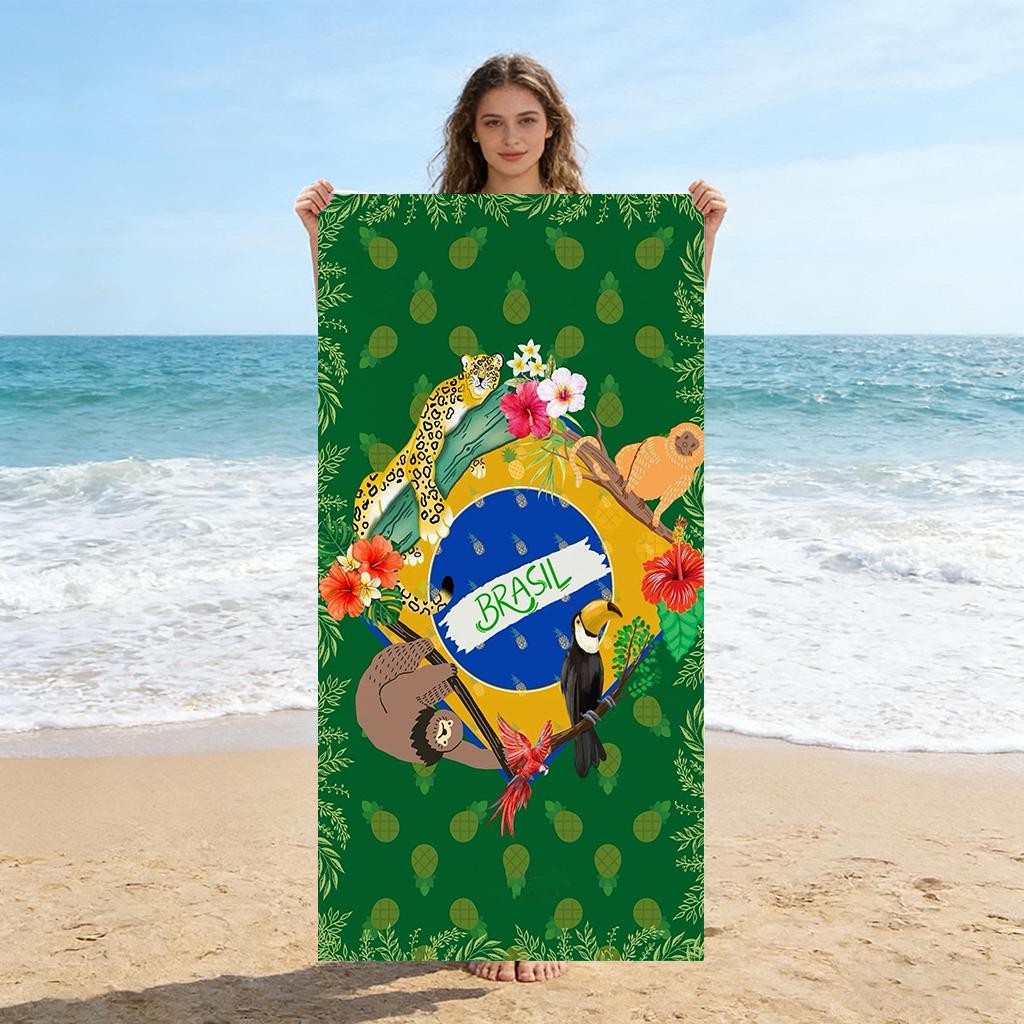 Brasilien Strandtuch Fußball-WM Groß Schnelltrocknendes Handtuch Geeignet für Strand Yoga Pool Fitnessstudio Sporttuch Sommergeschenk für Freund