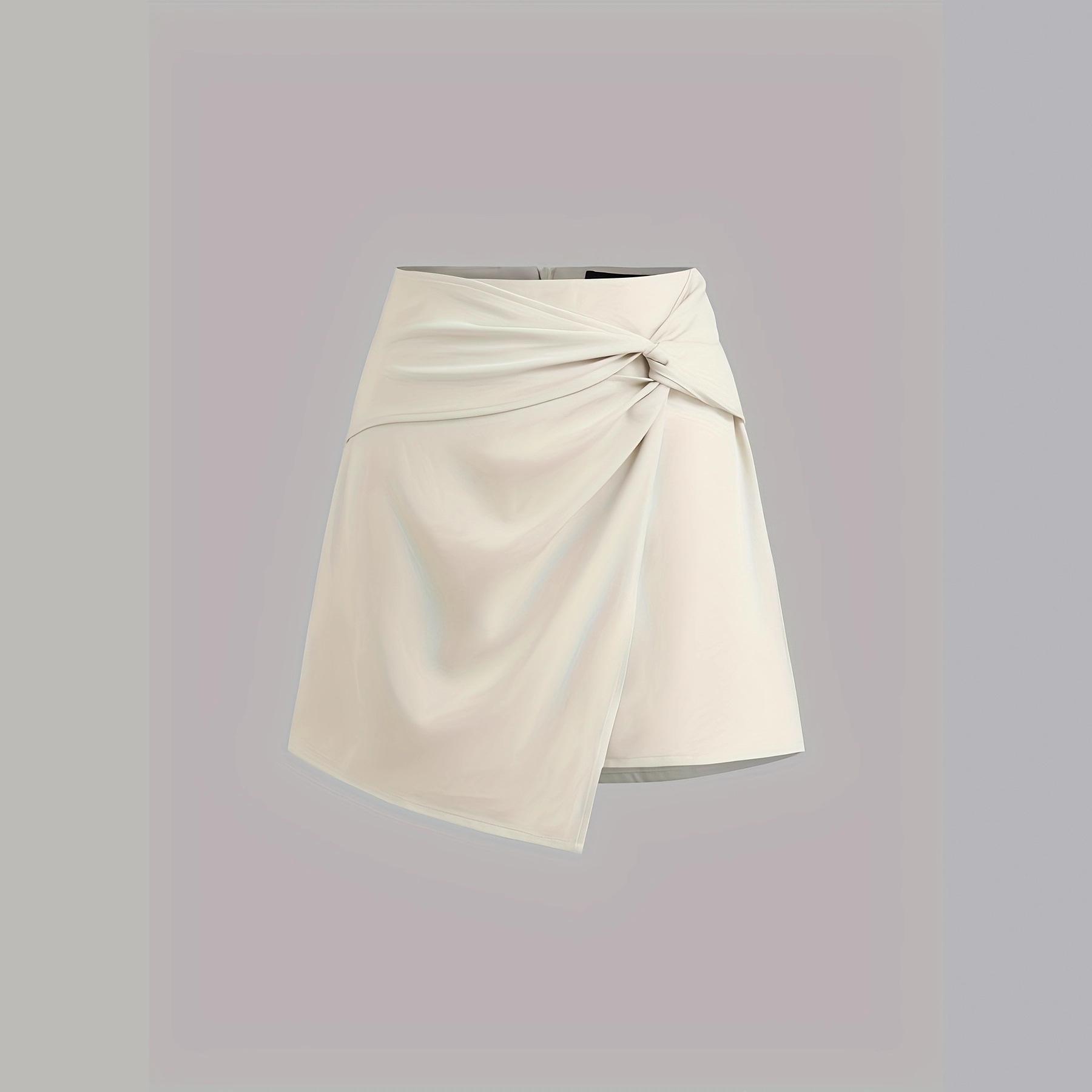 Elegant Women s Asymmetrical Twist Waist Skirt Small бежевый