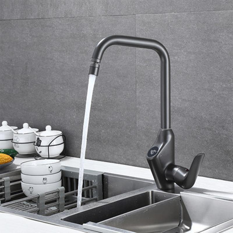 Grey/Black Kitchen Sink Faucet Intelligent Digital Display Brass Deck Mounting Rotatable Hot And Cold Mixer Tap for Kitchen