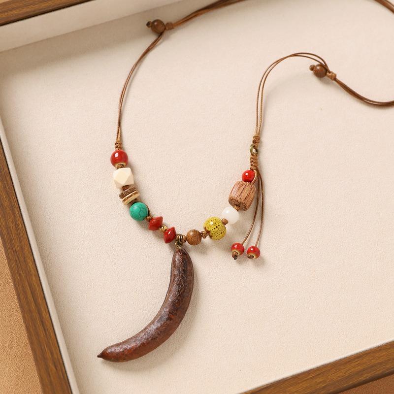 Colier original design plantă fruct ghindă împletită lanț lung literar pentru pulover accesorii pentru femei