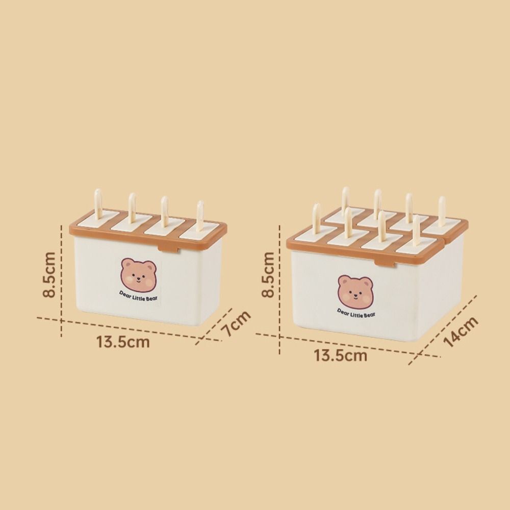 Nové 4/8 mřížkové formičky na nanuky s víčkem, opakovaně použitelné výrobníky nanuků, sada pro domácí výrobu ve tvaru medvěda, domácí mražené