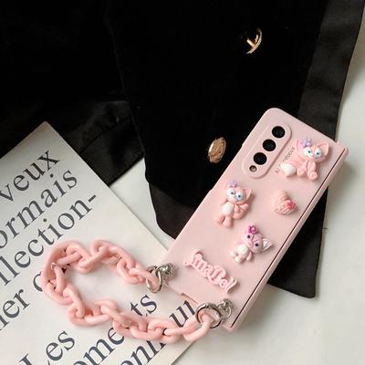Luxury Fashion Bracelet Chain Bear Holder Phone Case For Samsung Galaxy Z Fold 4 Z Fold 3 Pink Folding Shell Cover Fundas Capa