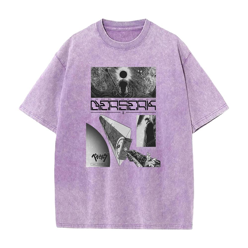 Anime Berserk Guts Graphic Tee Men Vintage Washed Tshirts Manga Street Casual Tshirt Harajuku Male Cotton Oversized T Shirt