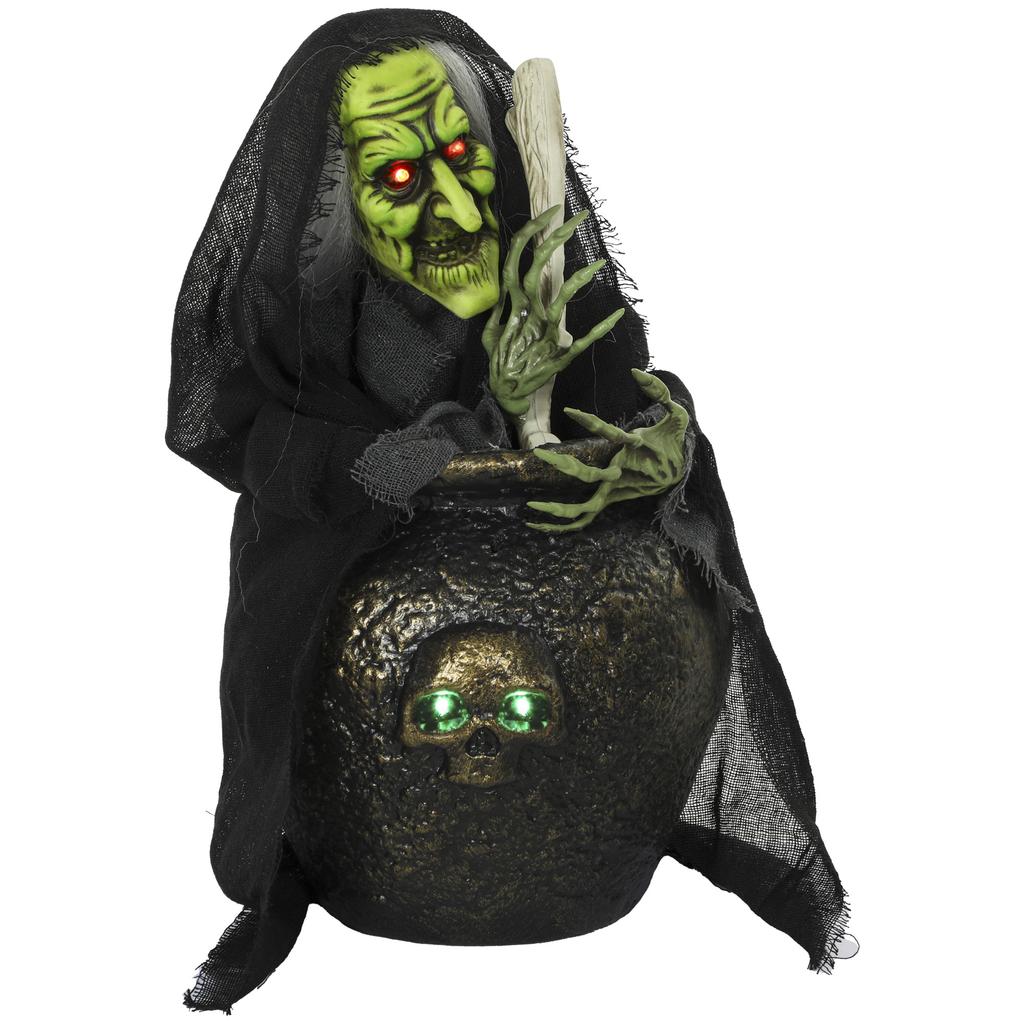Animated Halloween table witch with laughing sound, glowing eyes and sound/touch activation