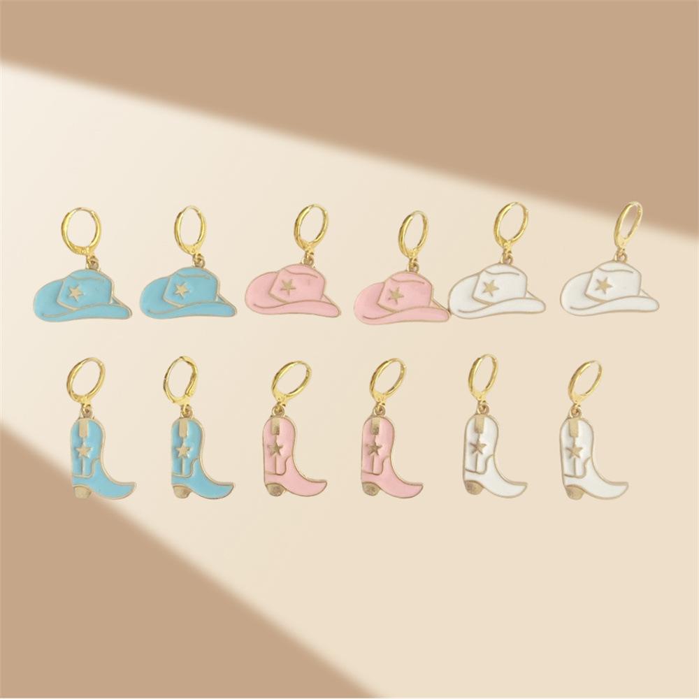 Pinkdudu Vintage Cowboy Hat Zinc Alloy Drop Earring Cute Glass Dripping Boots Hoop Earring Simple Trendy Earring PD2228