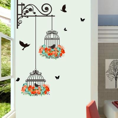 Cute Bird Cage Wall Sticker Art Mural Living Room TV Background Kindergarten Decoration