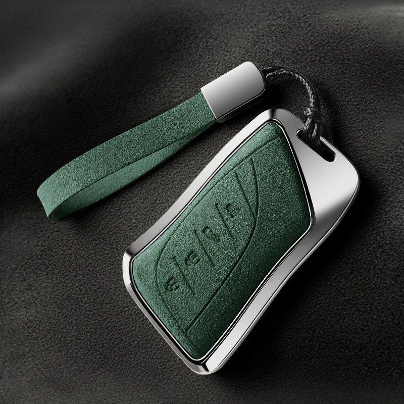 25 Lexus ES200 Key Case in Genuine Goat Leather - Compatible with RX350H, NX200, ES300H Silver Shell + Long Strap