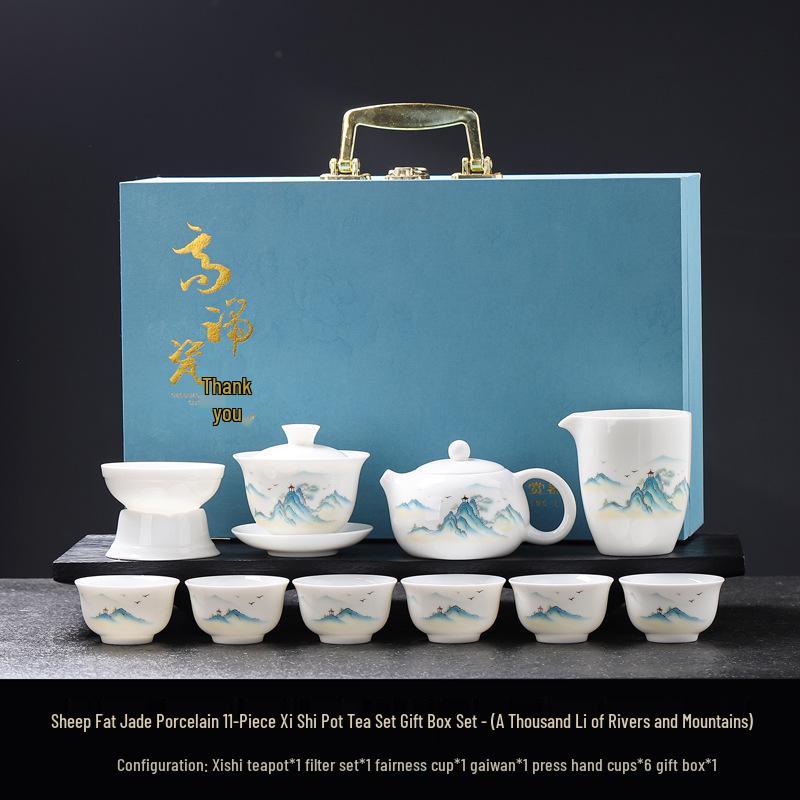 Luxury Jade White Porcelain Kung Fu Tea Set for Home or Office